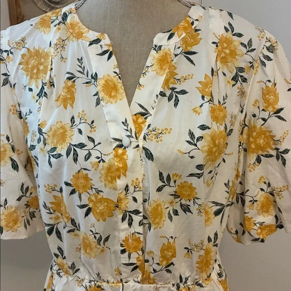 Joie Ruffled Dress Puff Sleeve Cotton Yellow Floral Belted with Pockets 12 - Picture 2 of 7